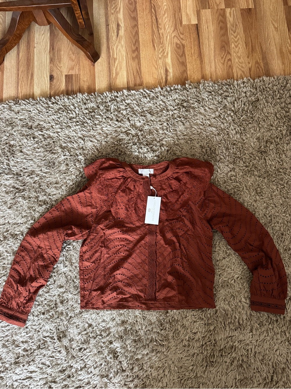 Caroline Constas Rust Eyelet Long-Sleeve Blouse
